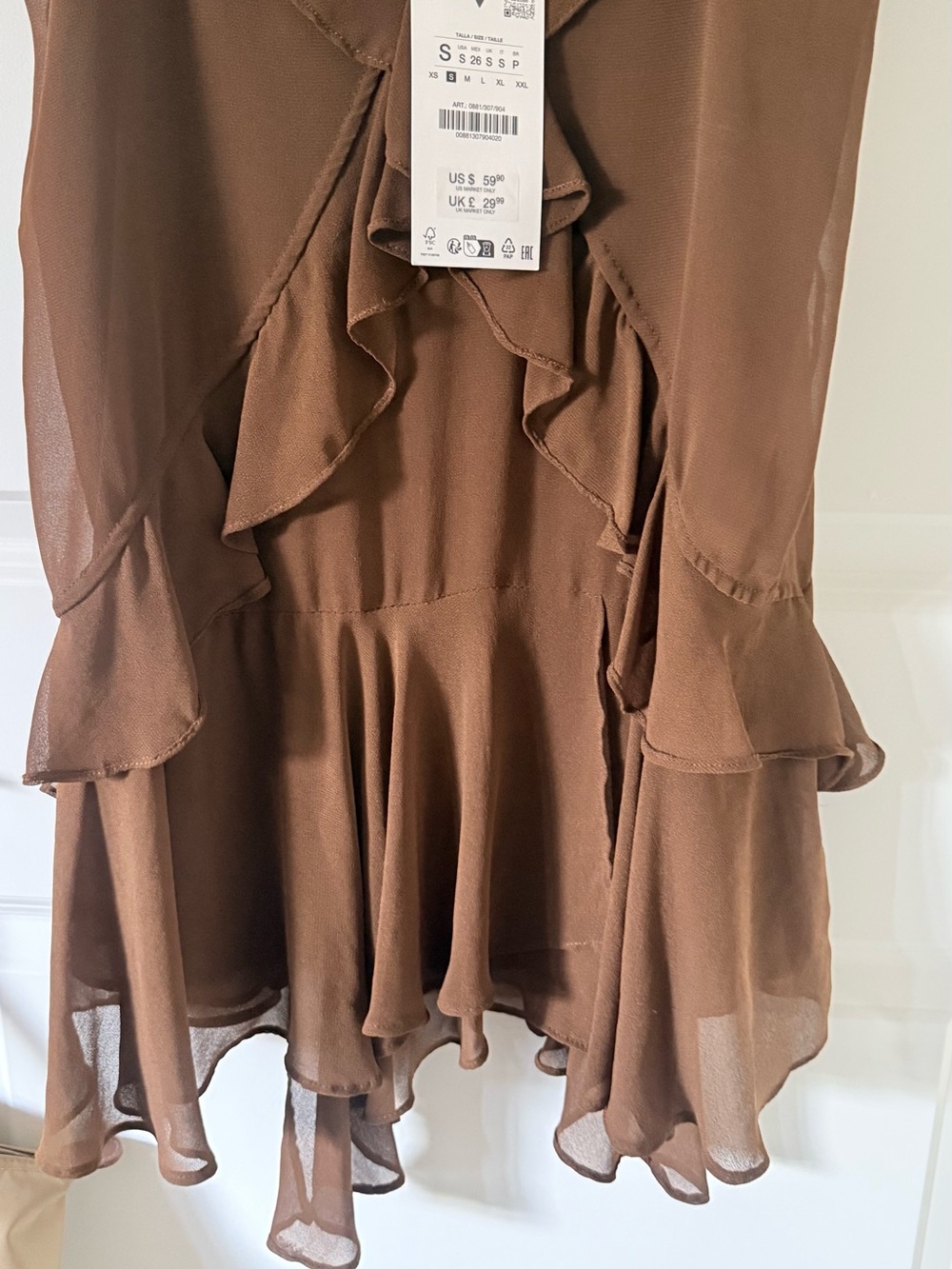 Zara Brown Ruffle V-Neck High-Low Dress - Picture 5 of 5
